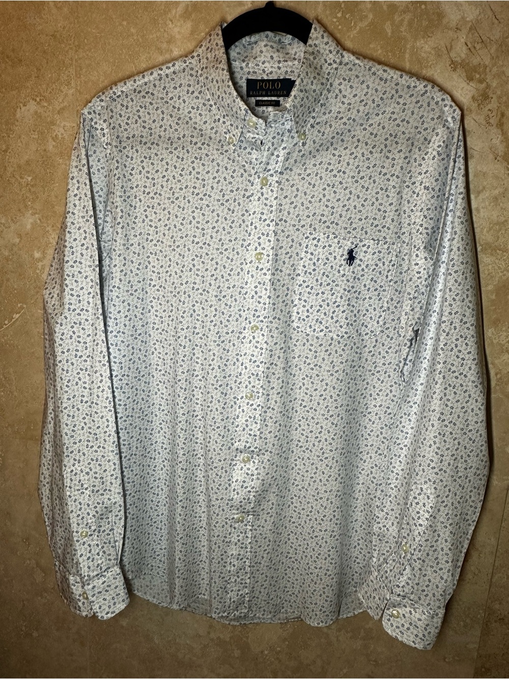 Ralph Lauren White Button-Down Shirt with Blue Floral Print